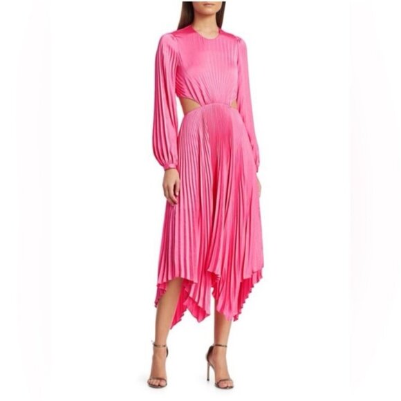 A.L.C. Naples Dress Size 8 Bright Pink Pleated Cutout Open Back Midi - Picture 7 of 11